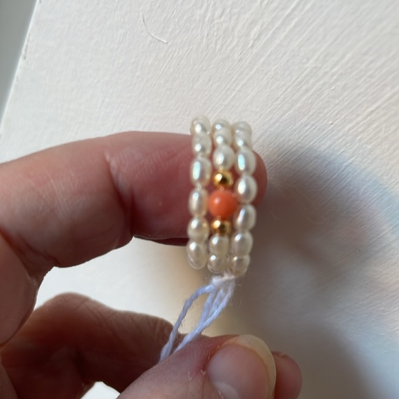 Freshwater Cultured Pearl Coral Gold bead wire Ring - Picture 7 of 10
